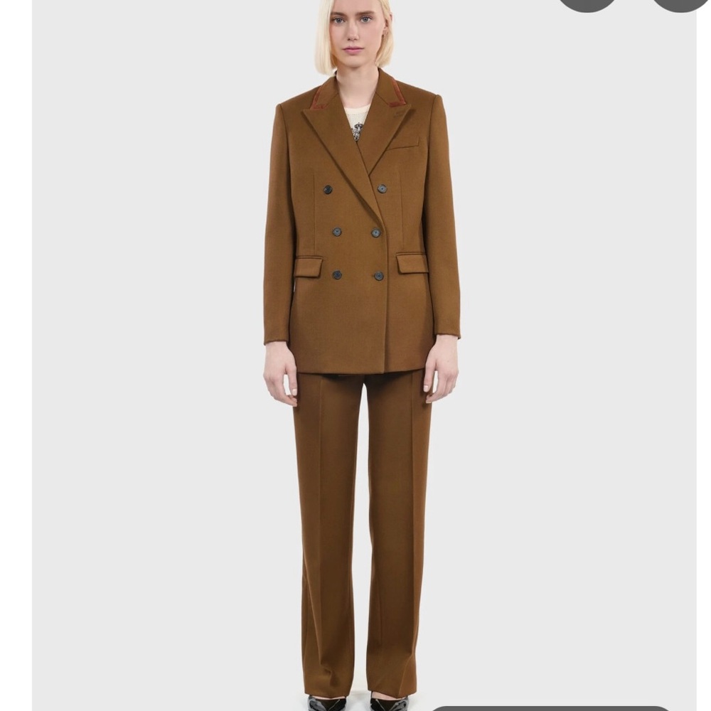 The Kooples Brown Double-Breasted Blazer and pant